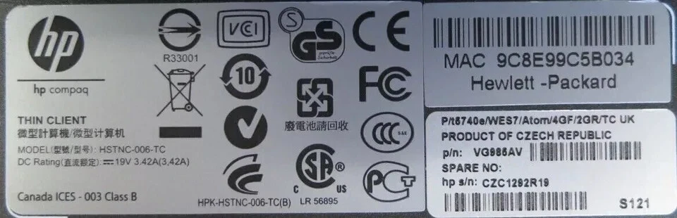 HP Compaq Thin Client T5740e ATOM 1.66GHz CPU, 4GB Flash, 2GB Memory VG985AV - Image 2 of 4