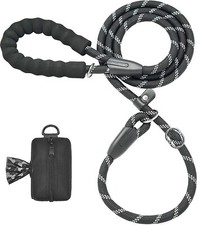 6 FT Slip Lead Dog Leash, Zipper Pouch, Padded Handle, Reflective Thread Black