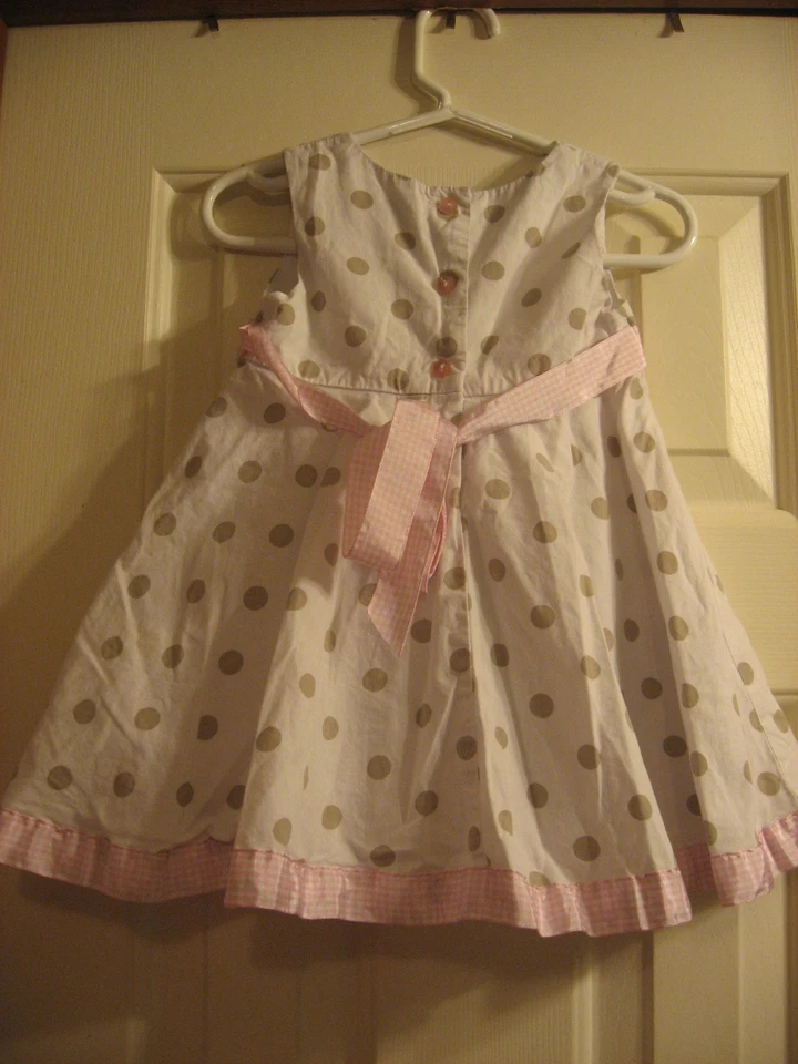 ~Polly & Friends~Girls Size 18 Mo. White/Tan Pink Polka Dot Dress ,GUC - Image 2 of 3
