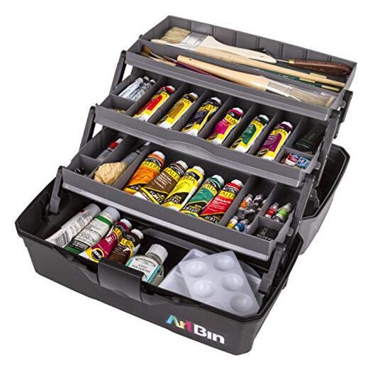 3-Tray Art Supply Box Versatile Organizer for Brushes, Paints, Three Tray