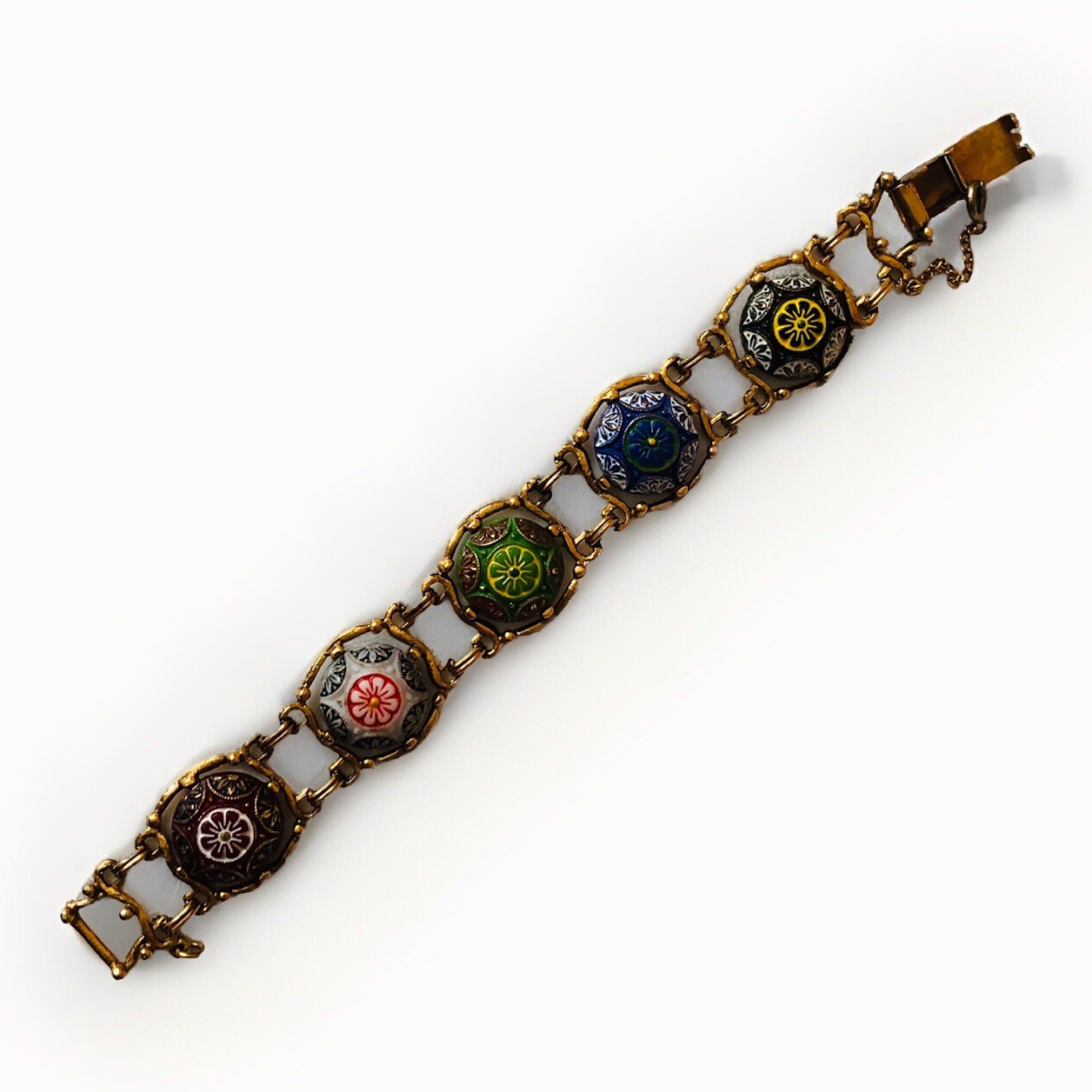 Celebrity Vintage MCM Glass Moroccan Matrix Glass Tile Cabochon Link Bracelet