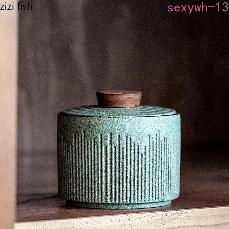 Small Tea Caddy Ceramic Jar Sealed Jar Decorative Storage Tank Tea Box Portable
