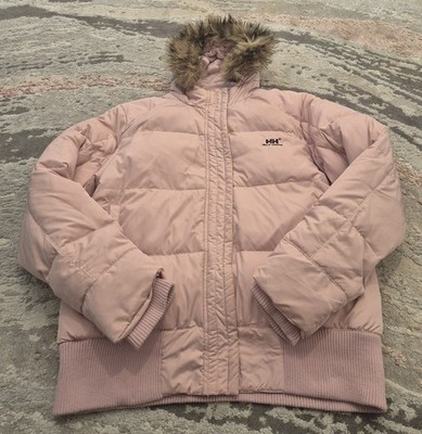 Damen Helly Hansen Winter Bomber Jacke Entendaunen Federn Kunstfell Kapuze XL 