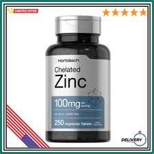 Chelated Zinc Supplement 100mg  250 Tablets  High Potency  by Horbaach