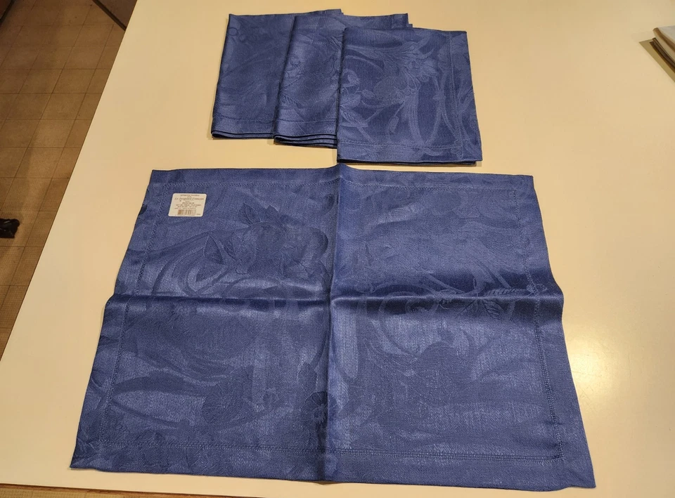 Neu mit Etikett Set 4 Primrose Bordier Le Jacquard Francais Tischsets 15”x20” Encre blau