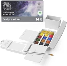 Winsor & Newton Professional Watercolor Field Pocket Set ~ 12 1/2 pans /14pc