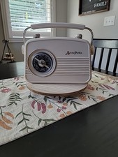 Byron Statics Portable Radio AM FM Vintage Retro w/Speakers Manual CREAM