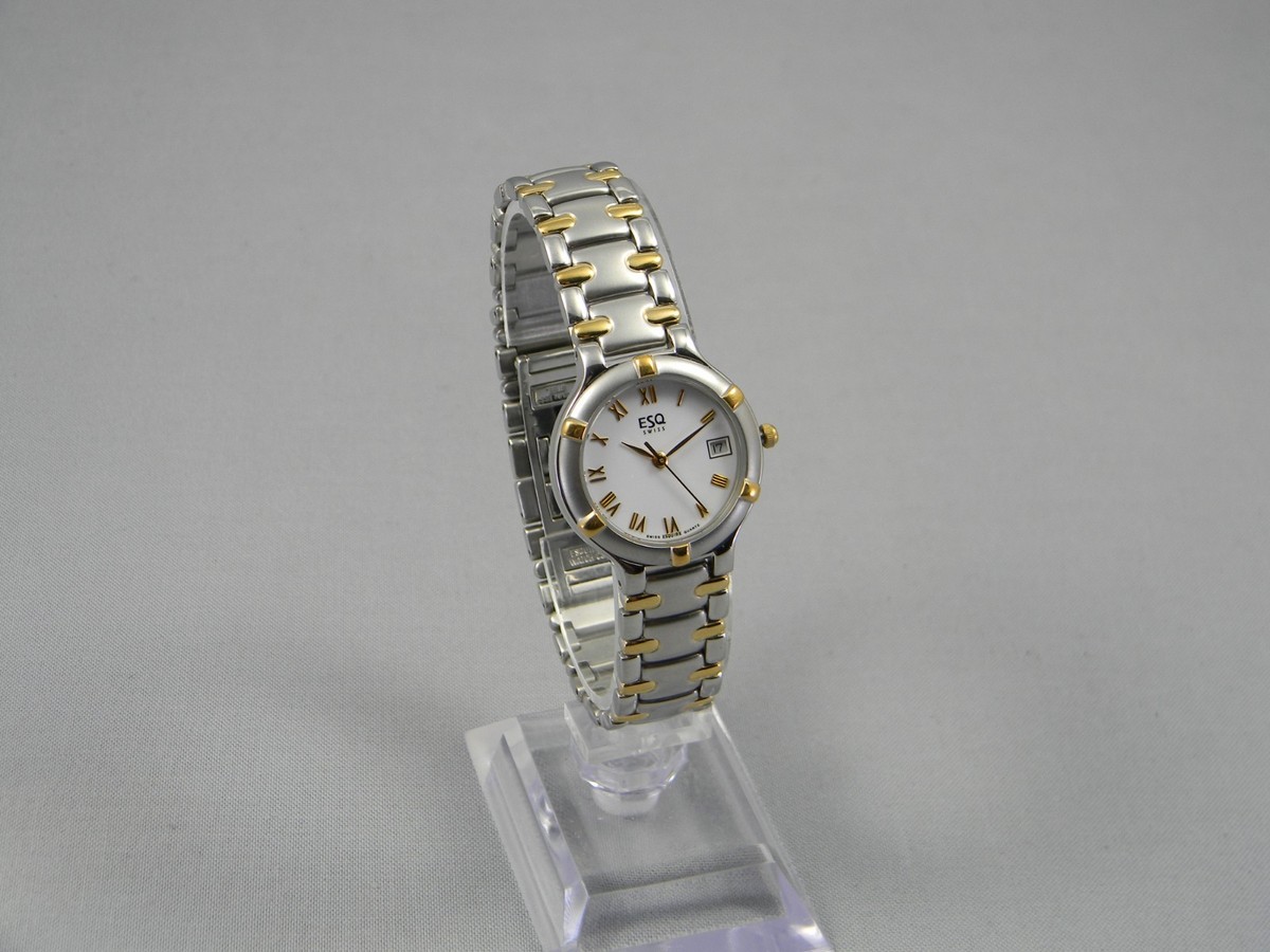 ESQ Womens Watch 26mm Gold Silver Tone Stainless Date Swiss New Battery 5.75\