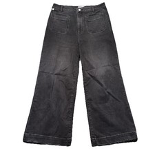 Ceros Womens 11/30 Wide Leg Jeans Black High Rise Raw Hem Pockets Denim EUC