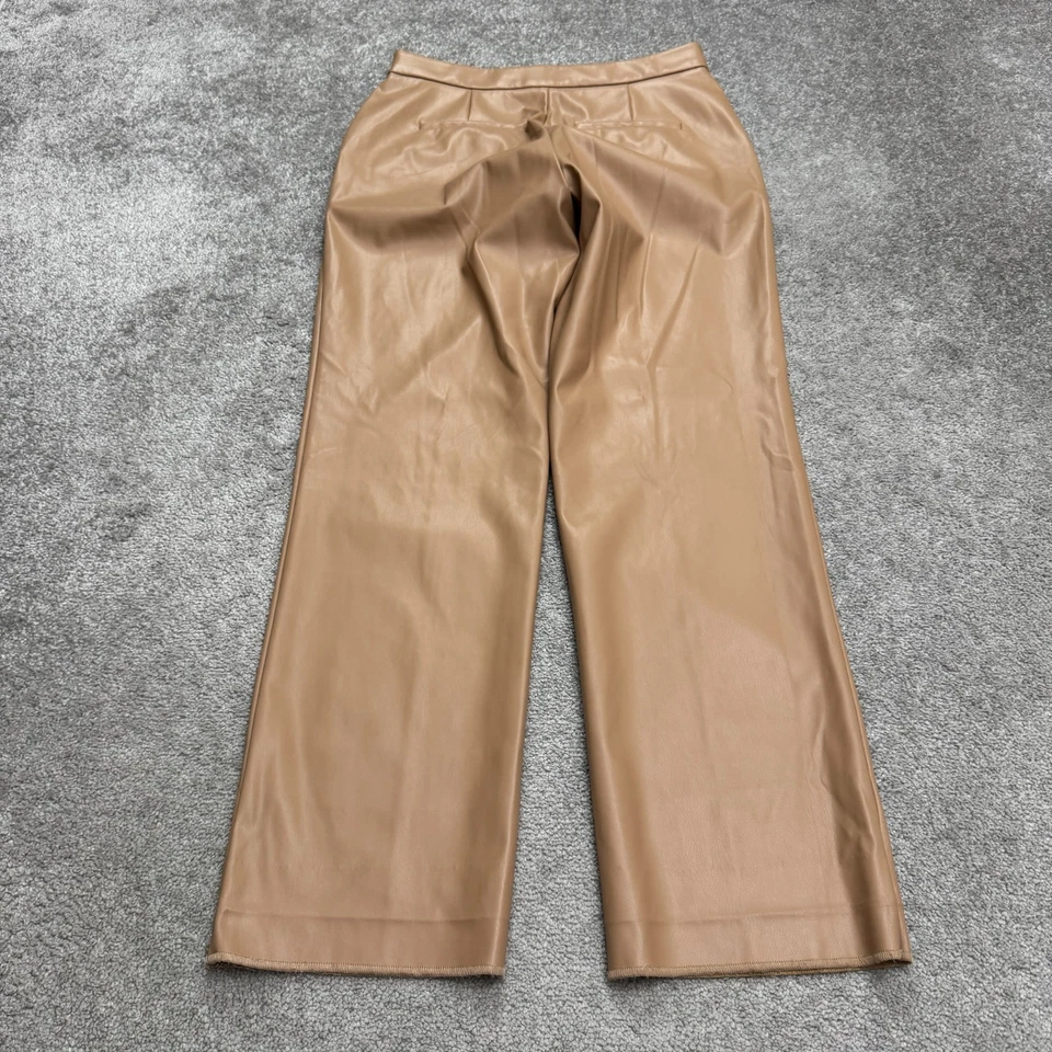 Alexia Admor Faux Leather Trouser Pants Women 9 Tan Camel Straight Leg High Rise - Image 2 of 4