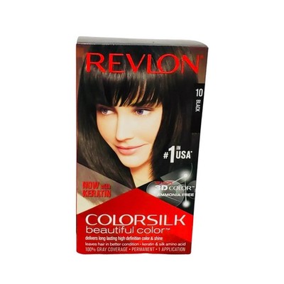 Revlon Colorsilk Hair Color #10 Black Ammonia-Free with Keratin Permanent Dye