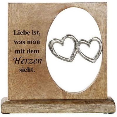 Holzaufsteller Liebe ist was man mit dem Herzen sieht aus Holz mit Herzen silber
