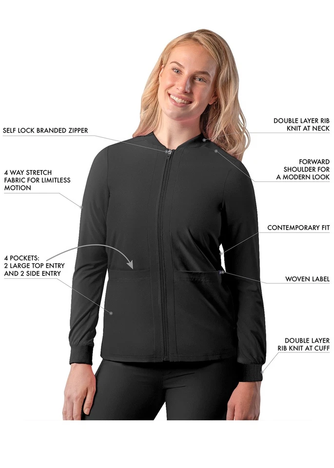 Adar Addition Scrubs For Women - Zippered Bomber Scrub Jacket - Image 3 of 4