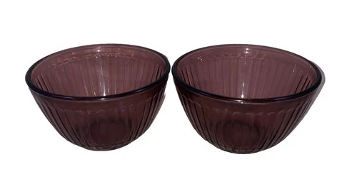 2 Pyrex 7401-S Amethyst Purple Ribbed Mixing Bowls 3 Cup Each Sculpted USA