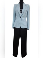Tahari Light Blue Blazer Striped Tank  Michael Kors Black Pants Suit Set Size 4