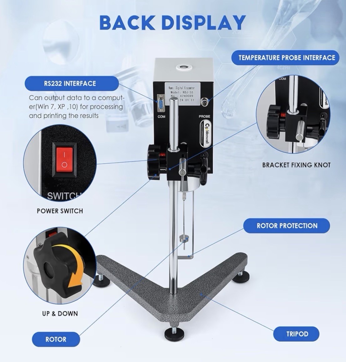 CGOLDENWALL NDJ-5S Rotary Visometer Digital Rotational Viscosity Meter Lab