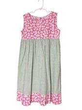 Vintage Homemade Sundress Girl  s 8-10 Floral Daisies Stripes Cotton Seersucker