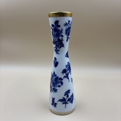 Echt Kobalt Bavaria Blue & White Floral Vase 22 karat Gold Trim