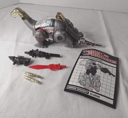 1985 G1 TRANSFORMERS SLUDGE DINOBOT FIGURE COMPLETE W MANUAL NICE