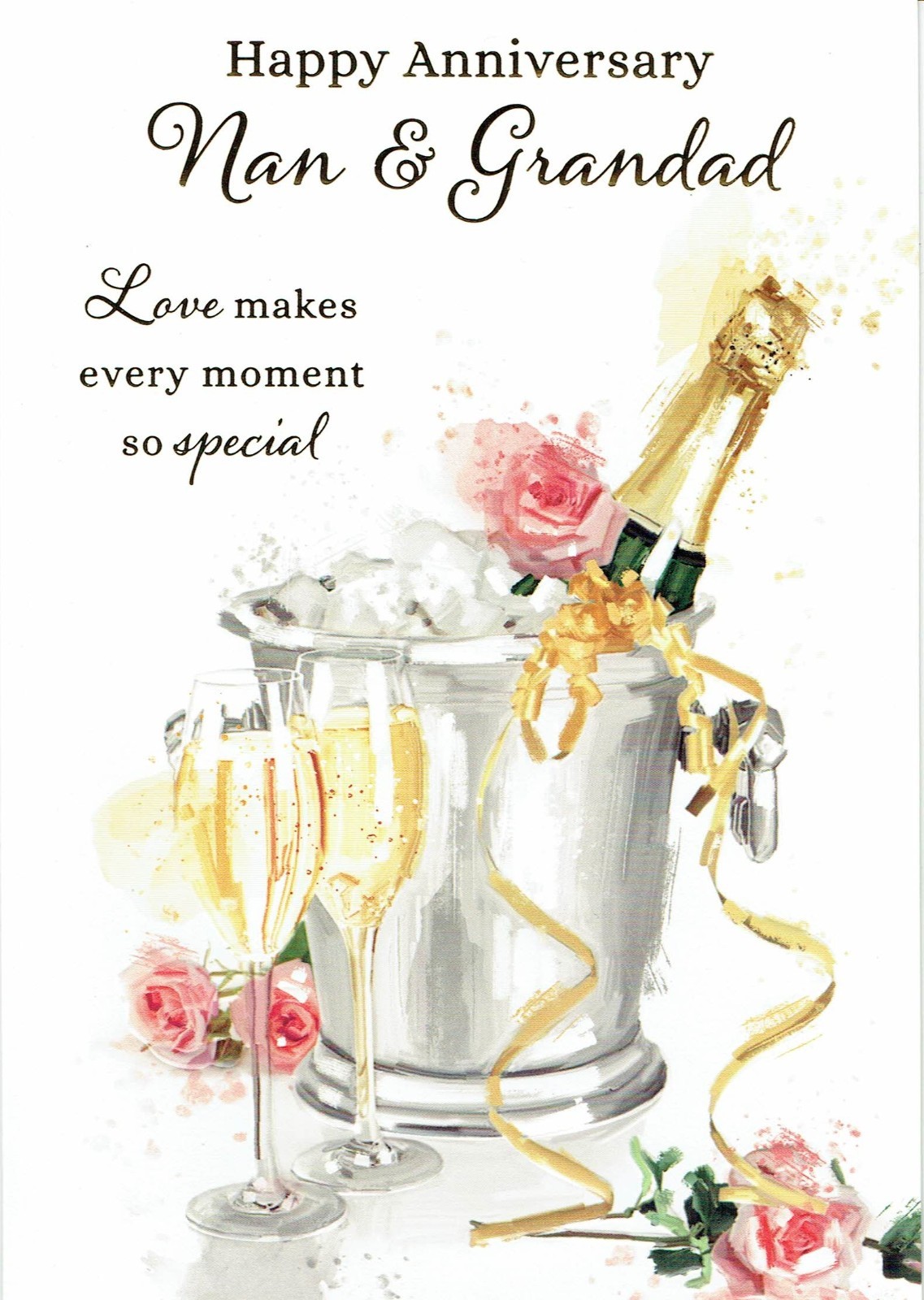 NAN and GRANDAD  - Quality ANNIVERSARY Card, Champagne Design