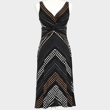 JONES NEW YORK Dress 6 Black Polka Dot Twist V-Neck Chevron Knit Midi Sleeveless