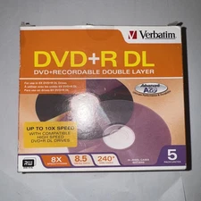 5-PACK Verbatim 8.5 GB 8.0X DVD+R DL Recordable Double Layer Disc in Jewel Cases