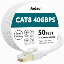 Cat 8 Ethernet Cable 50 ft, 40Gbps 2000MHz Flat RJ45 S/FTP LAN Patch Cable, H...