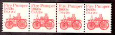 TRANSPORTATION:  FIRE PUMEPER 1860s  #1908  Coil Strip of 4