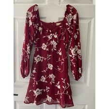 Altar'd State Burgundy Floral Long-Sleeve Mini Dress Small Cottagecore Boho Chic