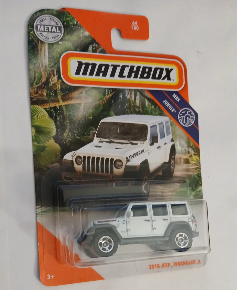 Jeep Wrangler JL 2018 Matchbox blanco MBX Jungle 64/100 Foto 3 de 4