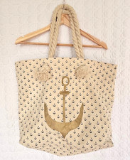 Anchor Beach Tote Packable Bag Canvas DBL Rope Handles Nautical Boating Shopping