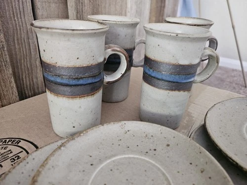 Vintage Otagiri Horizon Mugs/Saucers Japanese Stoneware Set Of 4