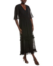 Ganni Pleated Georgette V-Neck Maxi Dress Women's Black 32