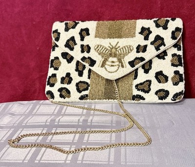 Queen Bee Beaded Leopard Purse/clutch.  729