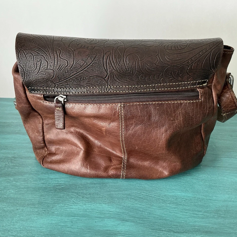 Bolso de Hombro Ajustable Jack Georges Serena Marrón Búfalo Cuero Tooled Cartera Foto 2 de 4