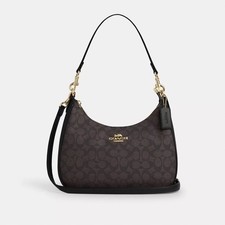 Coach CV940 Teri Hobo Signature Canvas 2Way Shoulder Bag Black/Walnut Outlet New