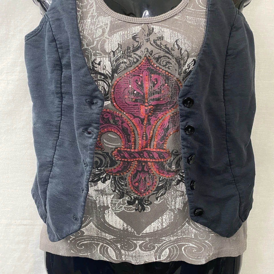 Vintage Ransom Womens Y2K Layered Vest Tank With Fleur D Lis Print Size Large - Image 3 of 4