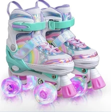 Girls Rainbow Unicorn Light up Roller skates