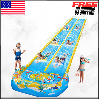 Lawn Inflatable Backyard Outdoor Double Slip Water Slides W/ 2 Bodyboards 40FT