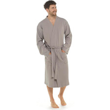 Men’s Dressing Gown | Textured Knitted Waffle Towelling Bath Robe 100% Cotton