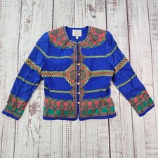 Vintage Safe Silk by Adrianna Papell Blue Button Front Blazer Women's 14