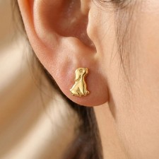 14K Solid Yellow Gold Puppy Stud Stamping Earrings Dog Design Kids Gift