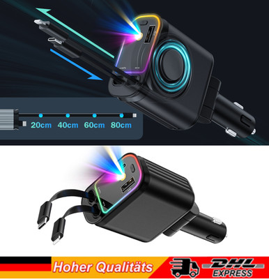 4 in1 Multifunktions-Autoladegerät mit Starlight/Sternehimmel USB/USB-C 12V
