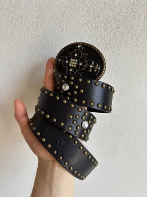 Vintage streetwear Hysteric Japanese Style Biker Metal Real Leather Belt 90s y2K
