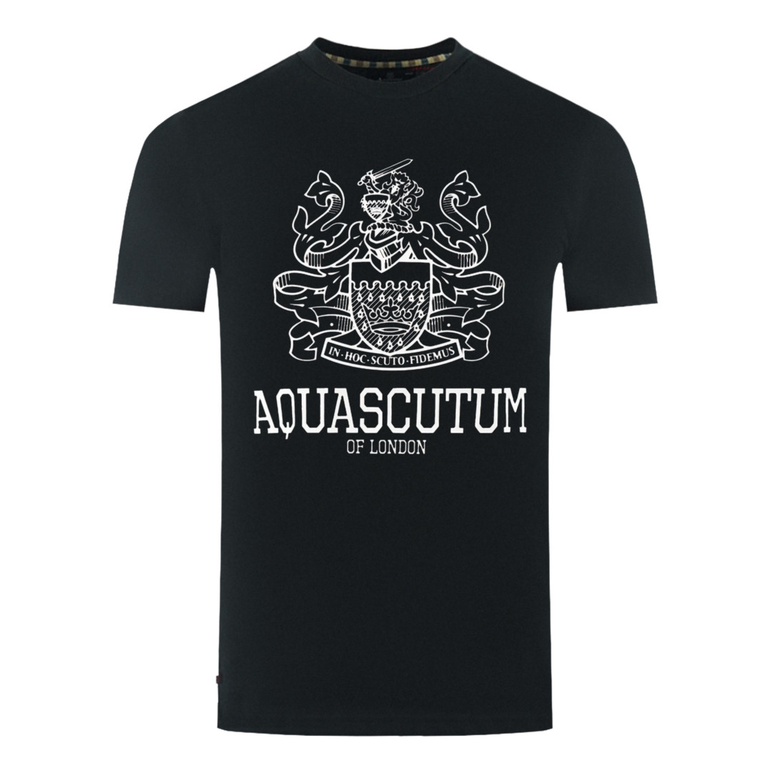Черная футболка с крупным жирным логотипом бренда Aquascutum London Aldis 10990₽