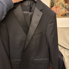 MANTONI 100 Wool 2-Button Satin Notch Lapel Solid Black Men's Tuxedo