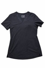 Maevn Focus Women s Black Banded V Neck Contrast Knit Scrub Top Medical XS