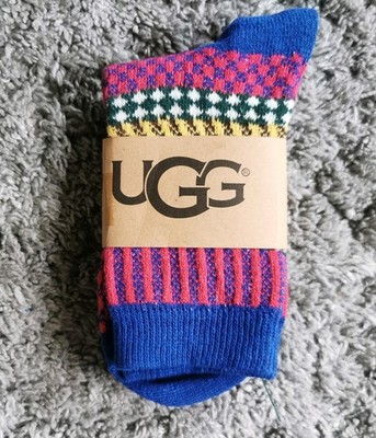 UGG Leslie Graphic Crew Socks Fair Isle Geometric Blue Pink Knit One Size BNWT
