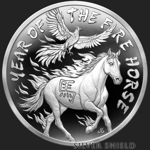 2026 1OZ YEAR OF THE FIRE HORSE PROOF - SILVER SHIELD "PRESALE" .999 PURE SILVER