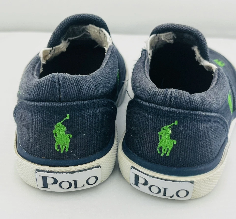 Ralph Lauren Azul con Verde Polo Caballo Sin Cordones Niño Pequeño Talla 4.5  Foto 4 de 4